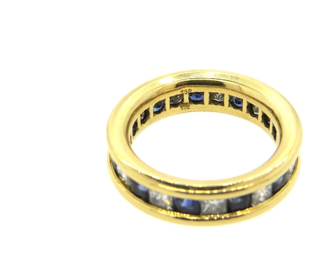 Gubelin Sapphire Diamond Eternity Wedding Band Gold Ring In Excellent Condition In Lambertville, NJ