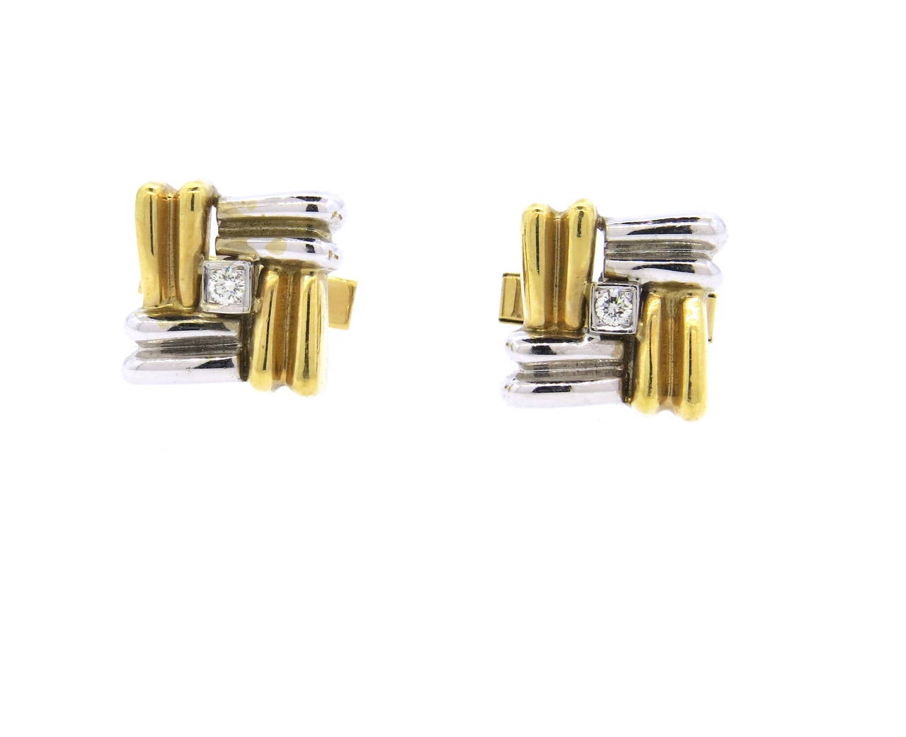 Classic Diamond Two Color Gold Cufflinks 1