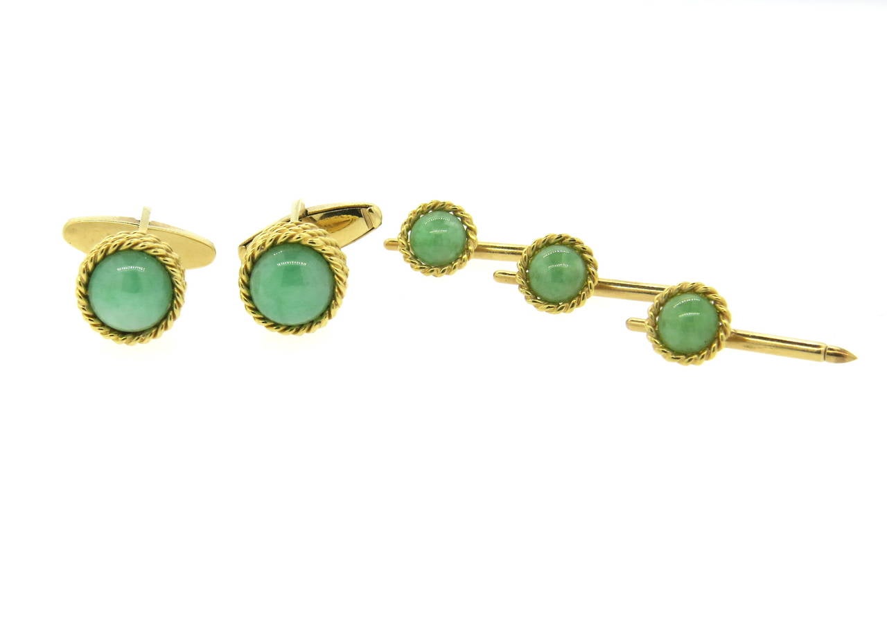 1960s Jade Gold Cufflinks and Stud Dress Set