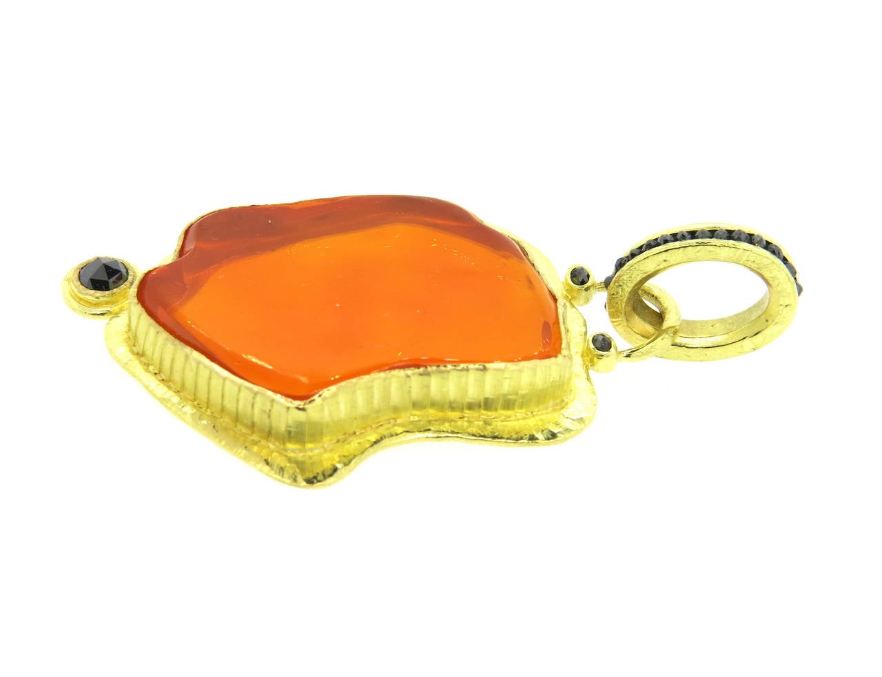 Hughes Bosca Unusual Jelly Opal Black Diamond Gold Large Pendant at ...