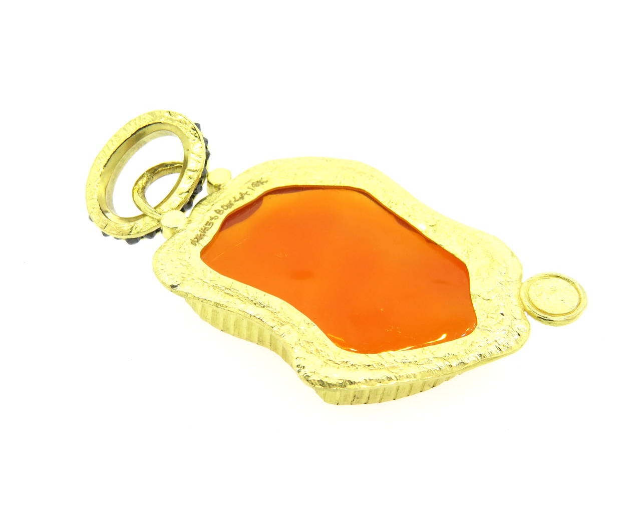 Hughes Bosca Unusual Jelly Opal Black Diamond Gold Large Pendant at ...