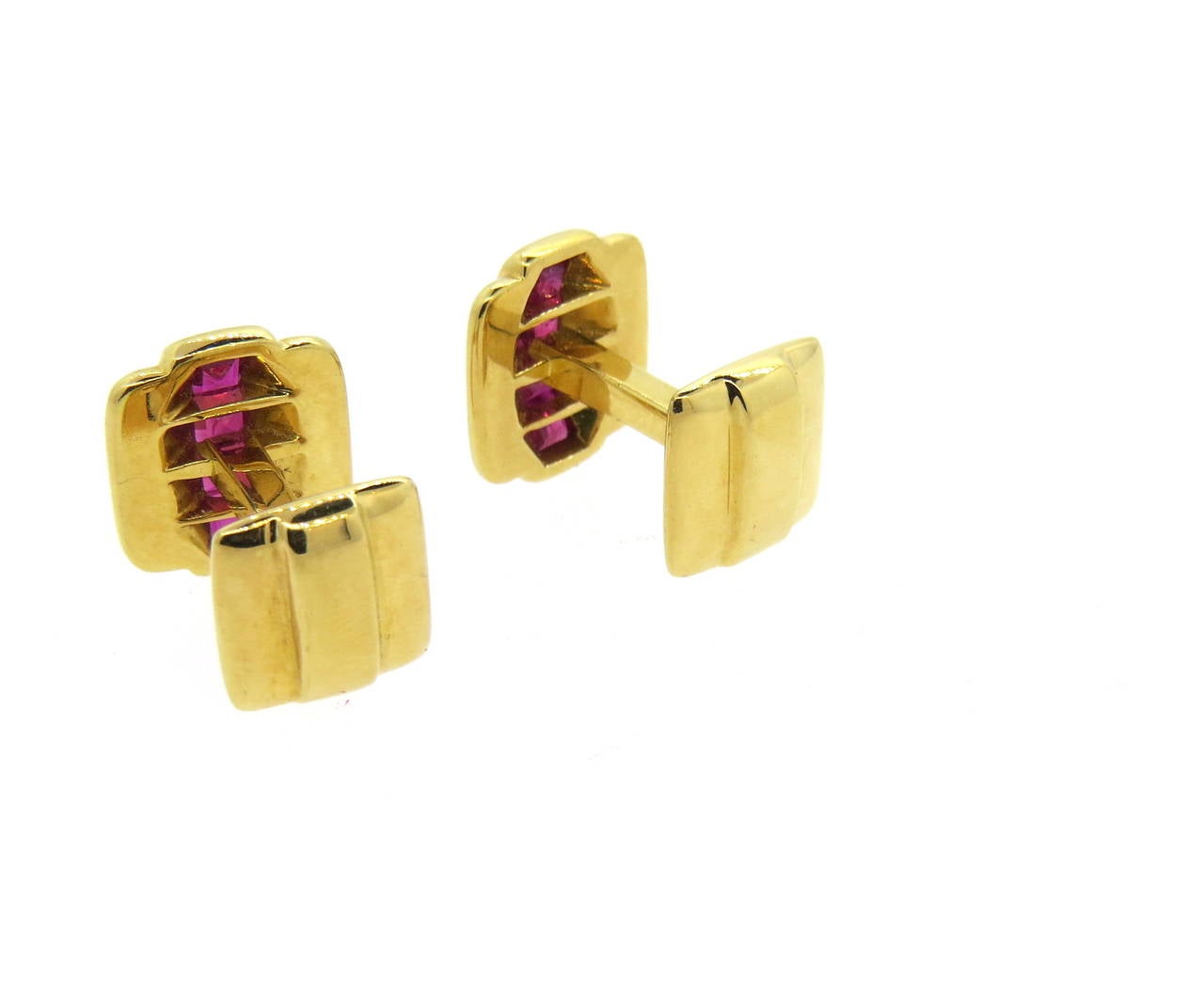 Tiffany & Co. Ruby Gold Cufflinks In Excellent Condition In Lambertville, NJ