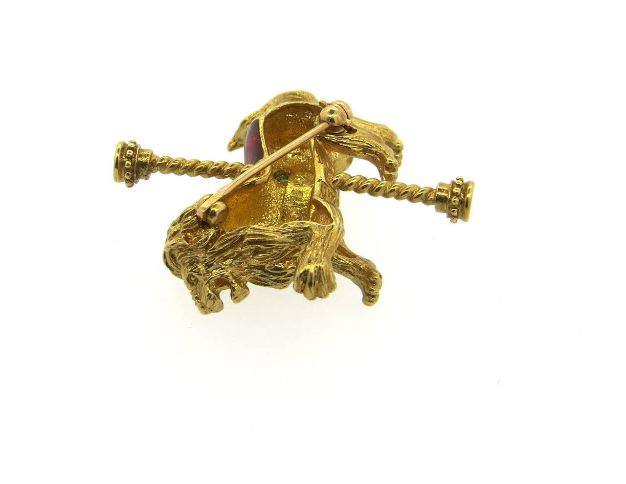 1970s Enamel Emerald Gold Carousel Lion Brooch Pin In Excellent Condition In Lambertville, NJ