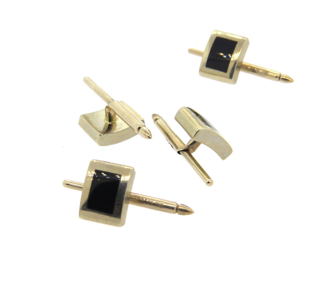 Lindsay & Co Black Onyx Gold Dress Stud Set In Excellent Condition For Sale In Lambertville, NJ