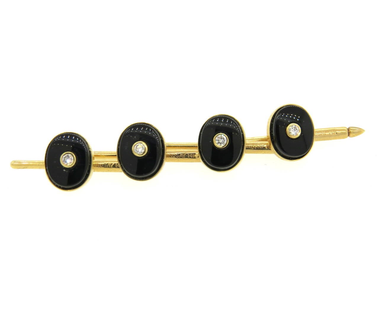 Lindsay & Co Diamond Onyx Gold Dress Stud Set In Excellent Condition In Lambertville, NJ