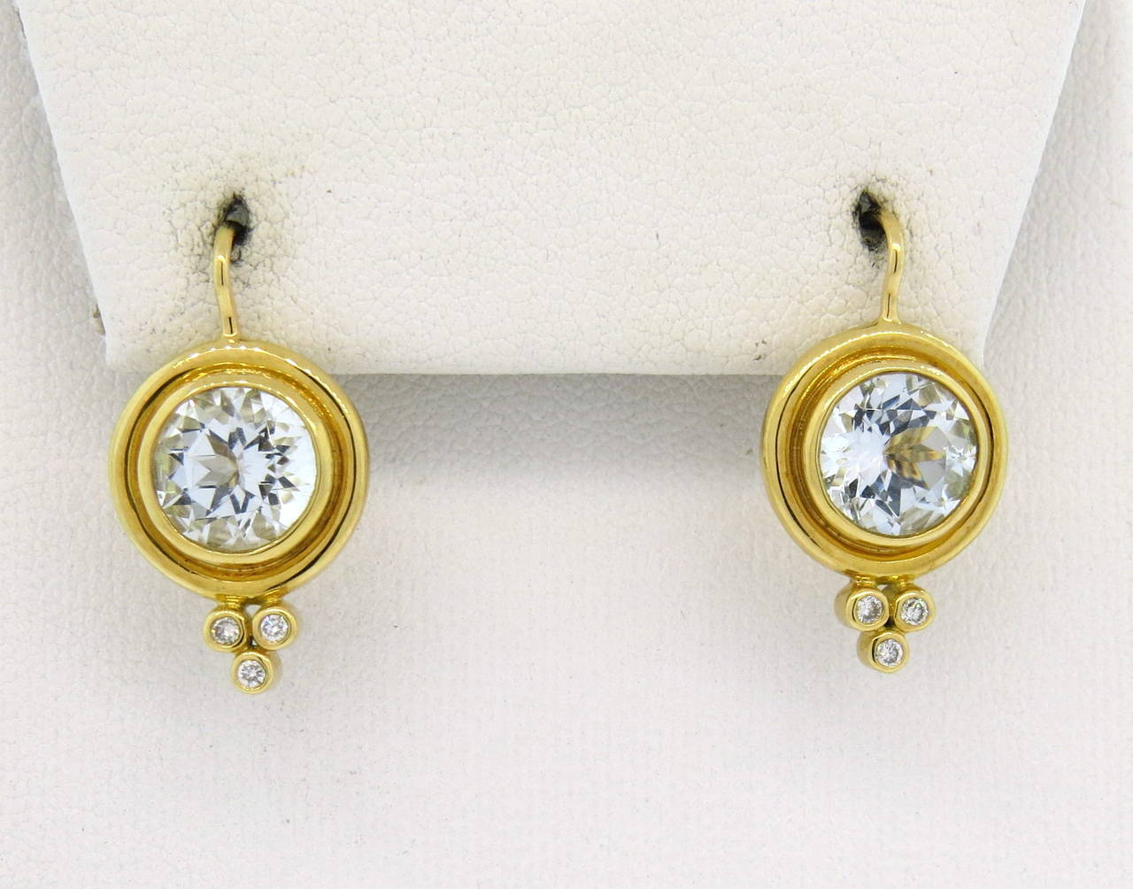 Temple St. Clair Aquamarine Diamond Gold Earrings In New Condition In Lambertville, NJ
