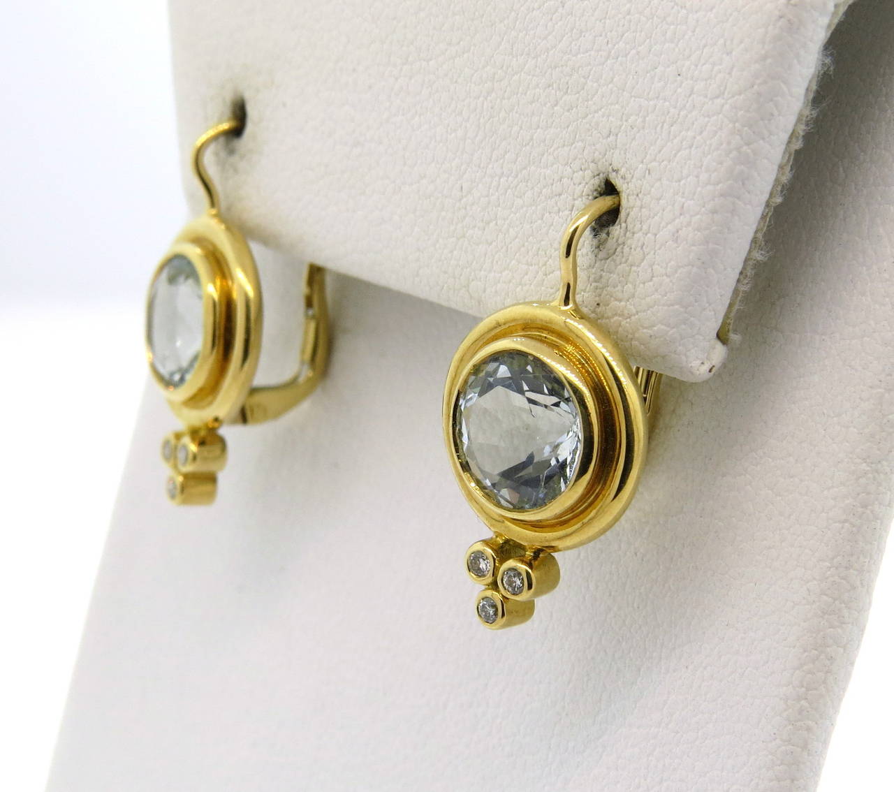 Women's Temple St. Clair Aquamarine Diamond Gold Earrings