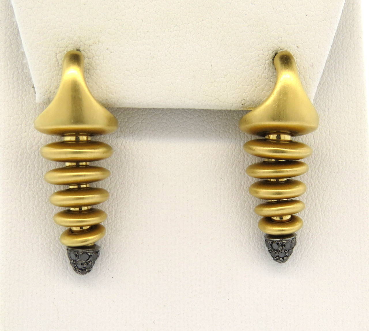 Women's Mattia Cielo Bruco Black Diamond Gold Drop Earrings