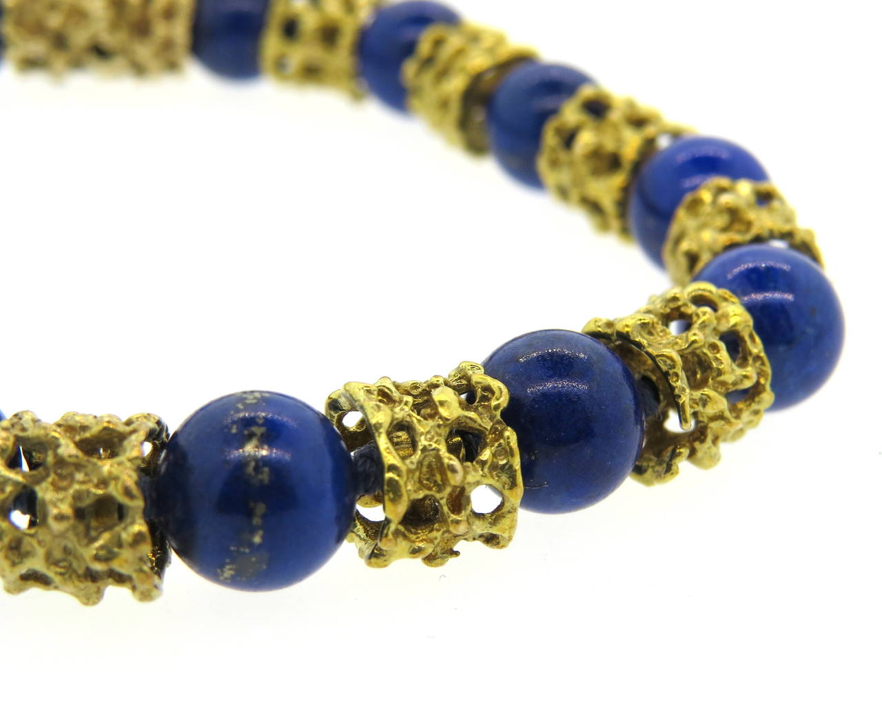 1960s Lapis and Gold Bracelet In Excellent Condition In Lambertville, NJ