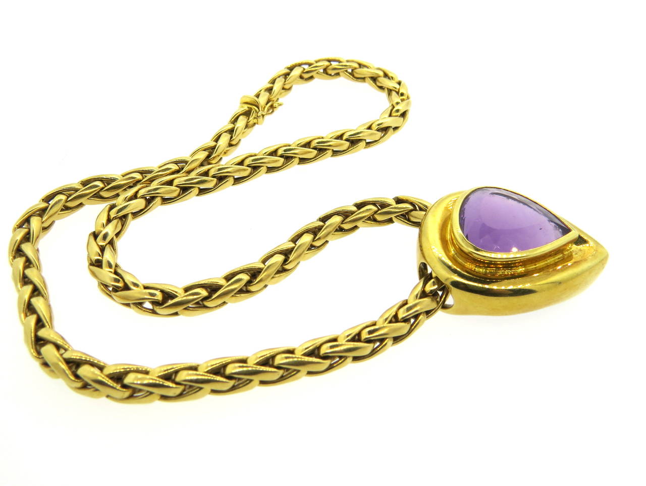 Tiffany & Co. Paloma Picasso Large Amethyst Gold Pendant Necklace In Excellent Condition In Lambertville, NJ