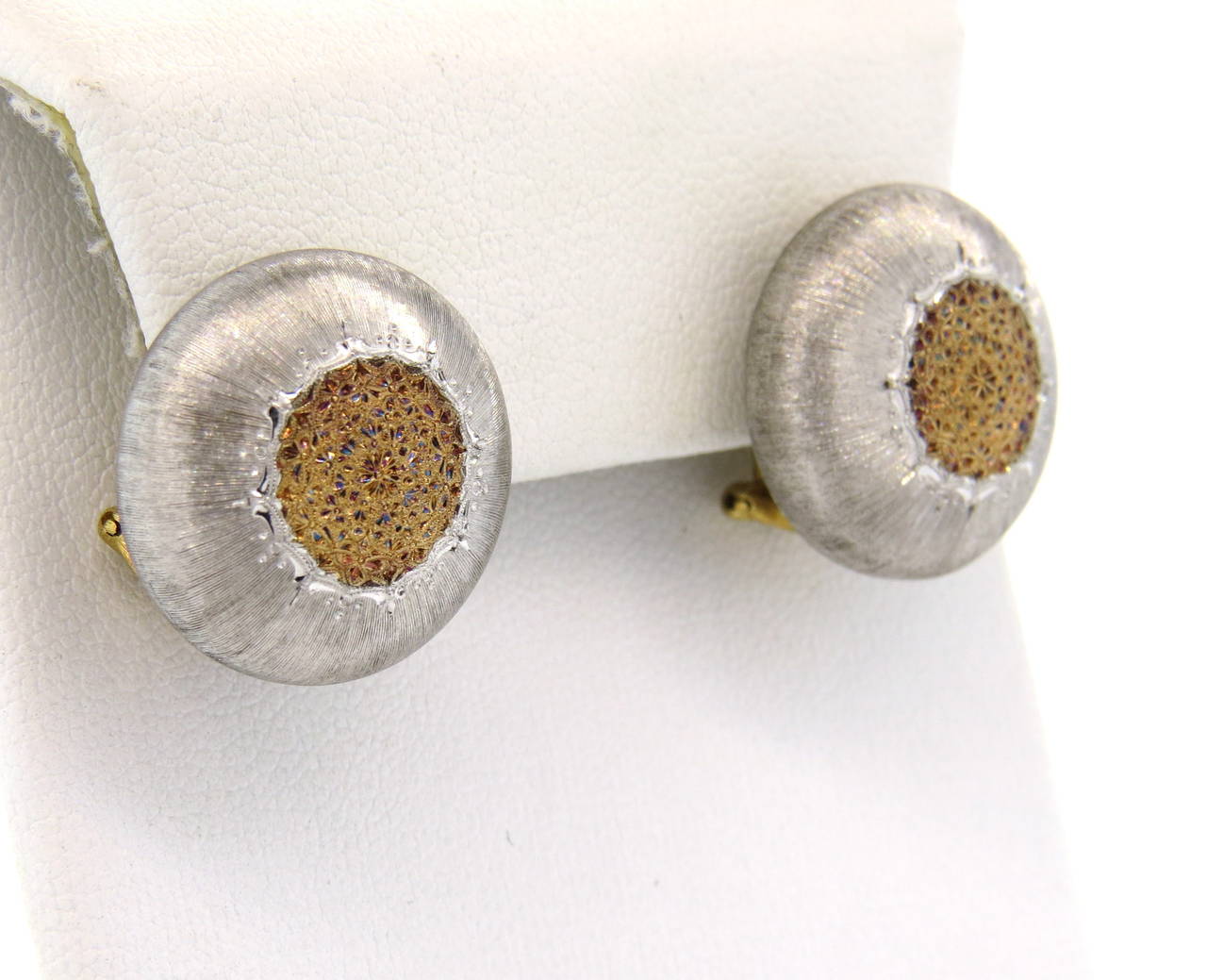 Buccellati Macri Silver Gold Earrings In Excellent Condition For Sale In Lambertville, NJ