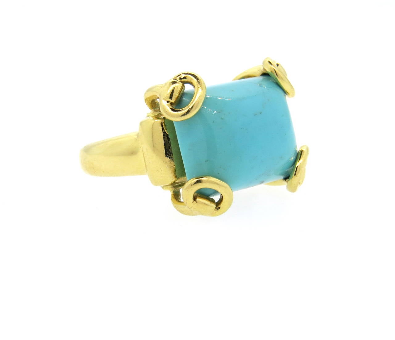 Women's Gucci Large Turquoise Horsebit Gold Ring