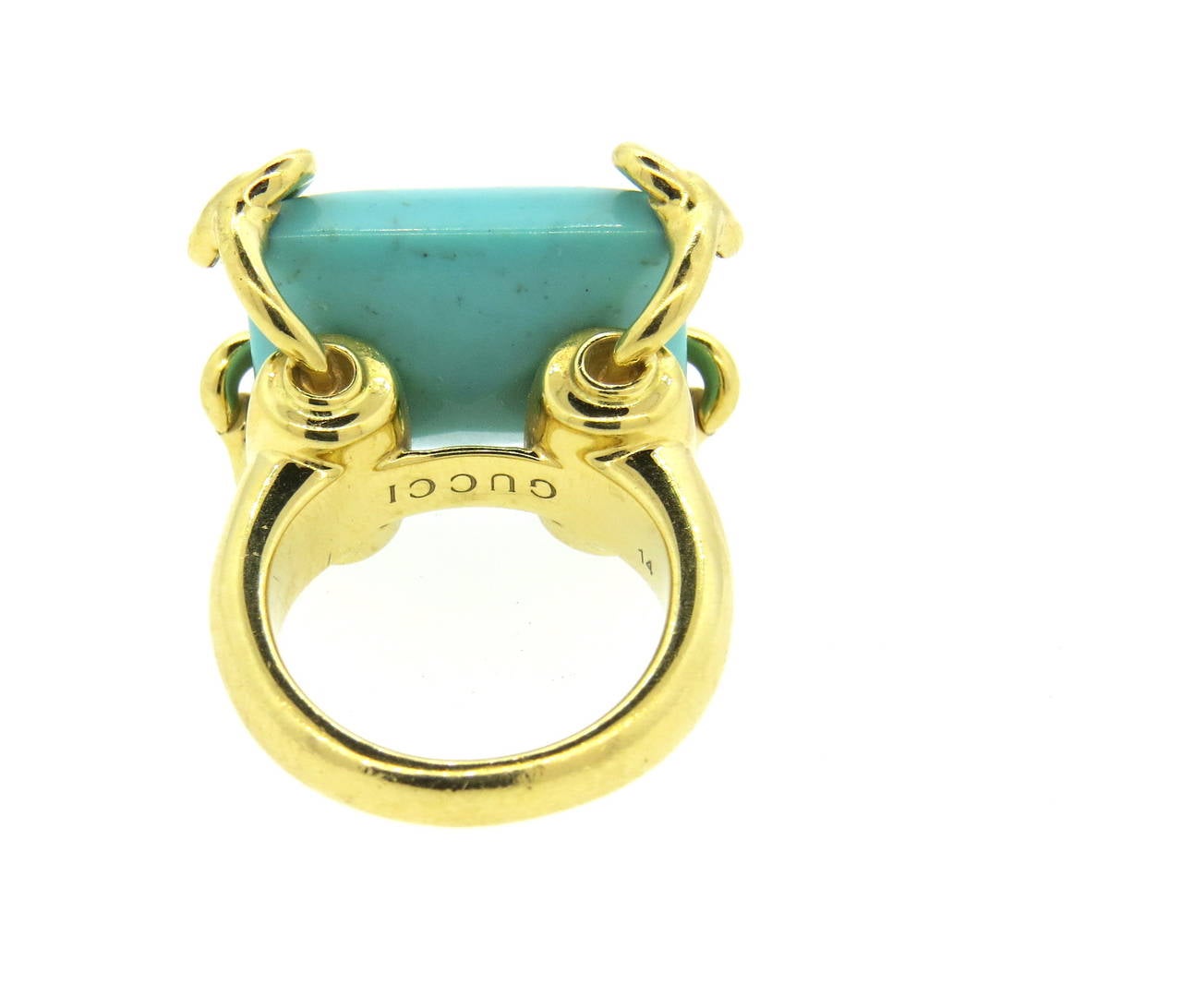 Gucci Large Turquoise Horsebit Gold Ring In Excellent Condition In Lambertville, NJ