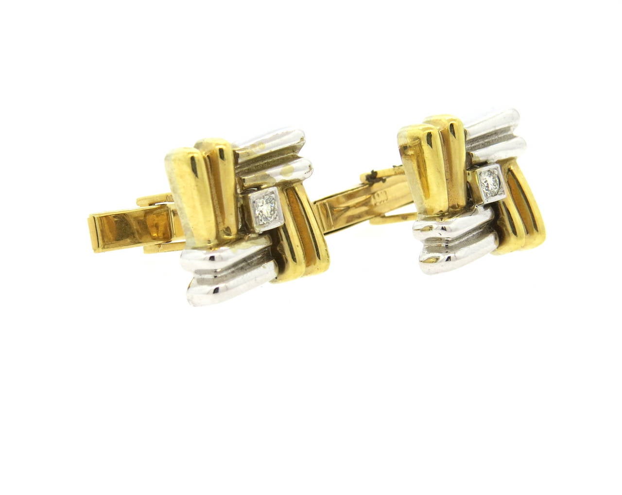 Classic Diamond Two Color Gold Cufflinks 2