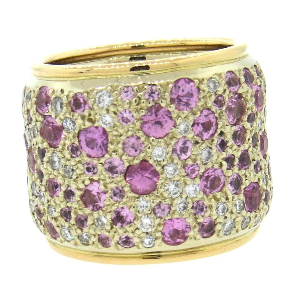 Pomellato Massive Sabbia Pink Sapphire Diamond Gold Wide Band Ring