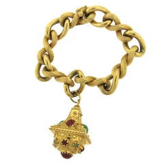 Etruscan Carnelian Nephrite Gold Charm Bracelet