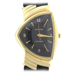 Vintage Hamilton Yellow Gold Black Dial Ventura Wristwatch
