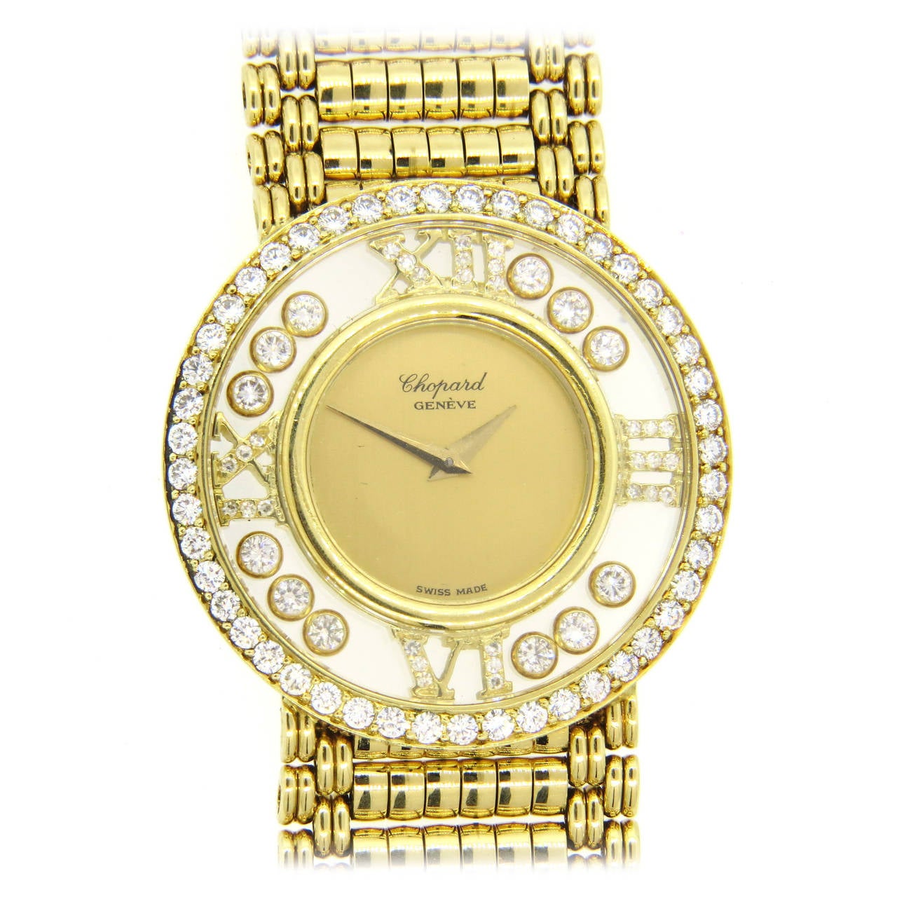 Chopard Yellow Gold Diamond Large Happy Diamond Quartz Wristwatch
