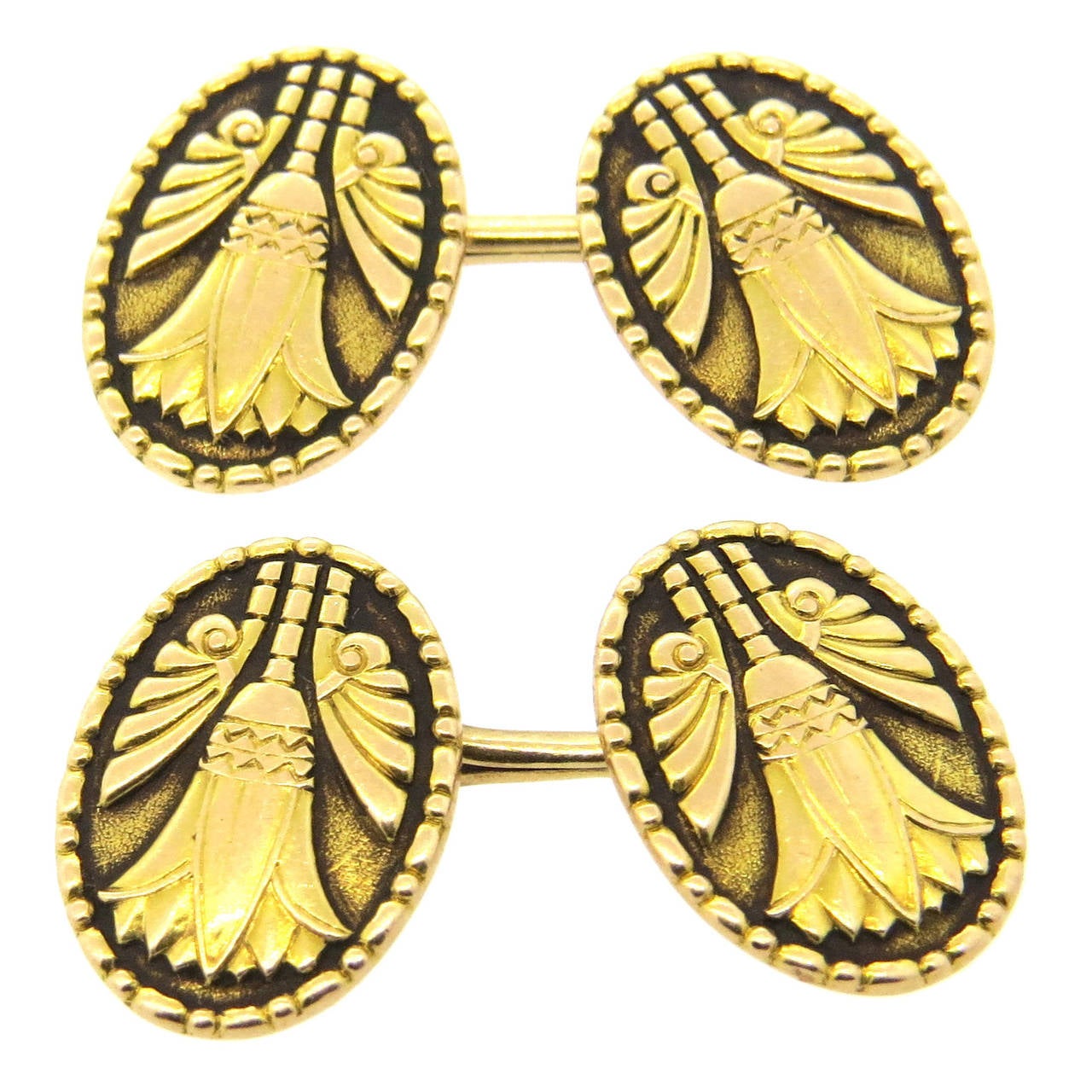 1920s Marcus & Co. Aesthetic Movement Gold Cufflinks