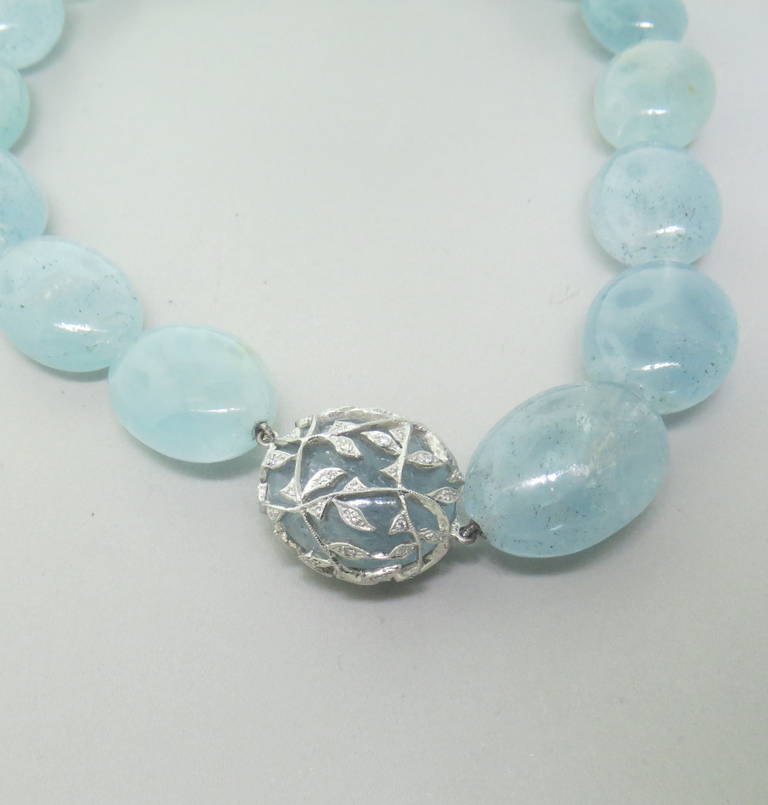 Women's Cathy Waterman Aquamarine Bead Diamond Platinum Necklace