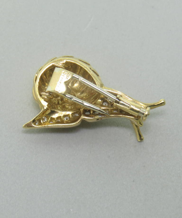 Tiffany & Co. Diamond Gold Snail Brooch Pin In Excellent Condition In Lambertville, NJ