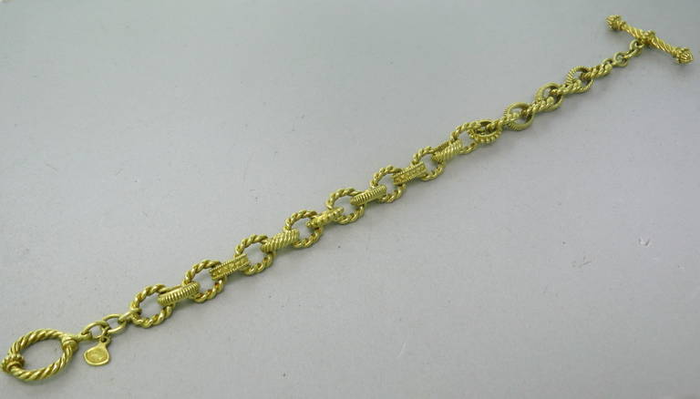 Cynthia Bach 18k Yellow Gold Toggle Bracelet.  The bracelet measures 8