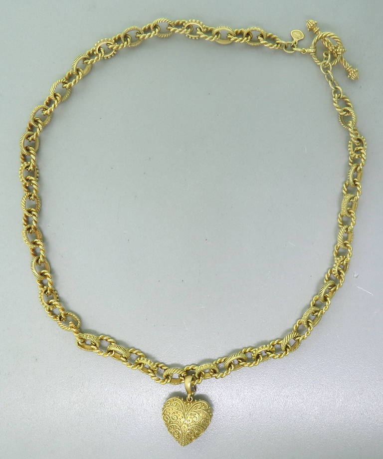 Cynthia Bach Gold Heart Charm Toggle Necklace