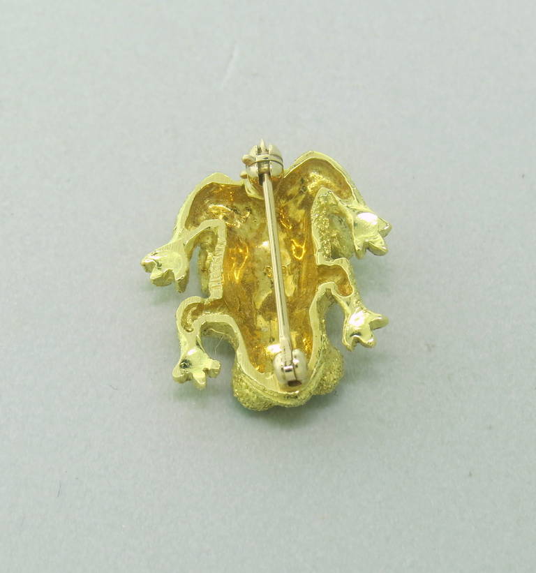 Tiffany & Co. Emerald Gold Frog Brooch Pin In Excellent Condition In Lambertville, NJ
