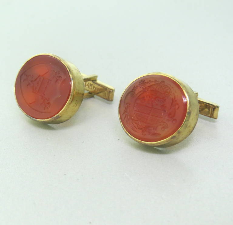 1970s Gold Carnelian Intaglio Cufflinks