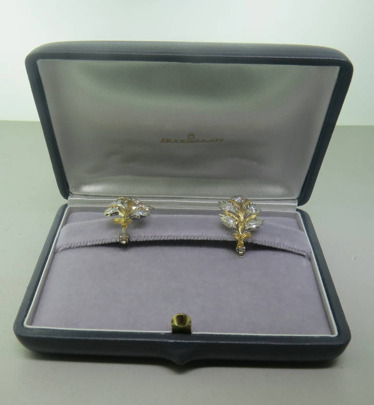 Women's Buccellati Diamond Gold Leaf Motif Earrings For Sale