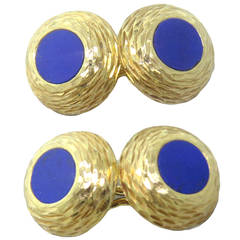 1970s Tiffany & Co. Lapis Gold Cufflinks