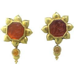 Elizabeth Locke Day and Night Intaglio Citrine Gold Earrings 10