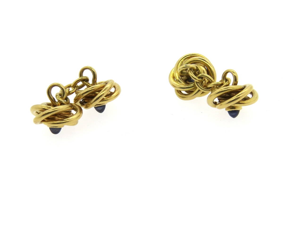 Retro Sapphire Gold Knot Cufflinks In Excellent Condition In Lambertville, NJ