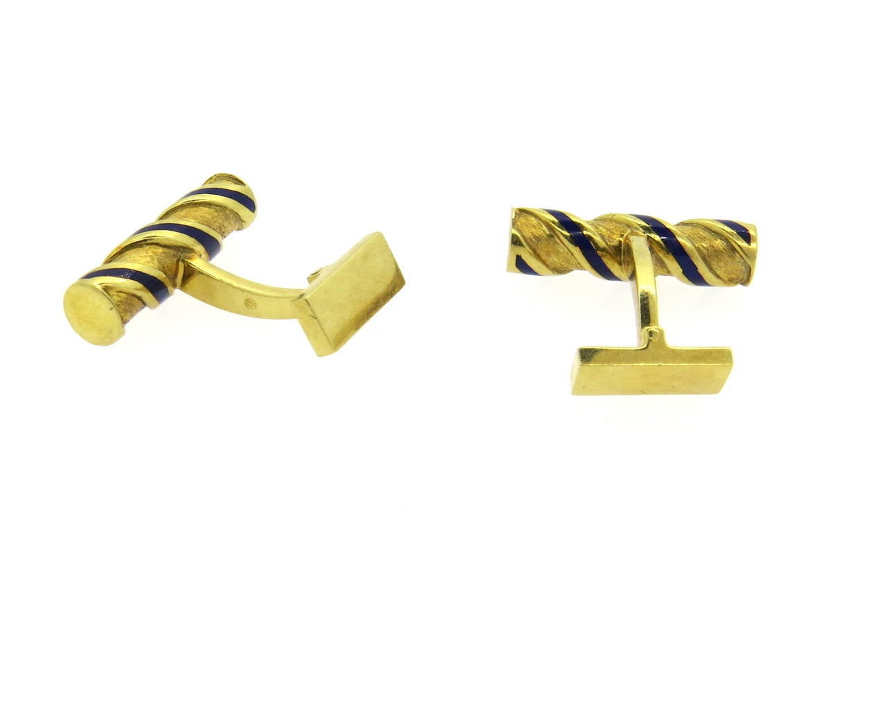 Men's Classic Blue Enamel and Gold Swirl Motif Cufflinks