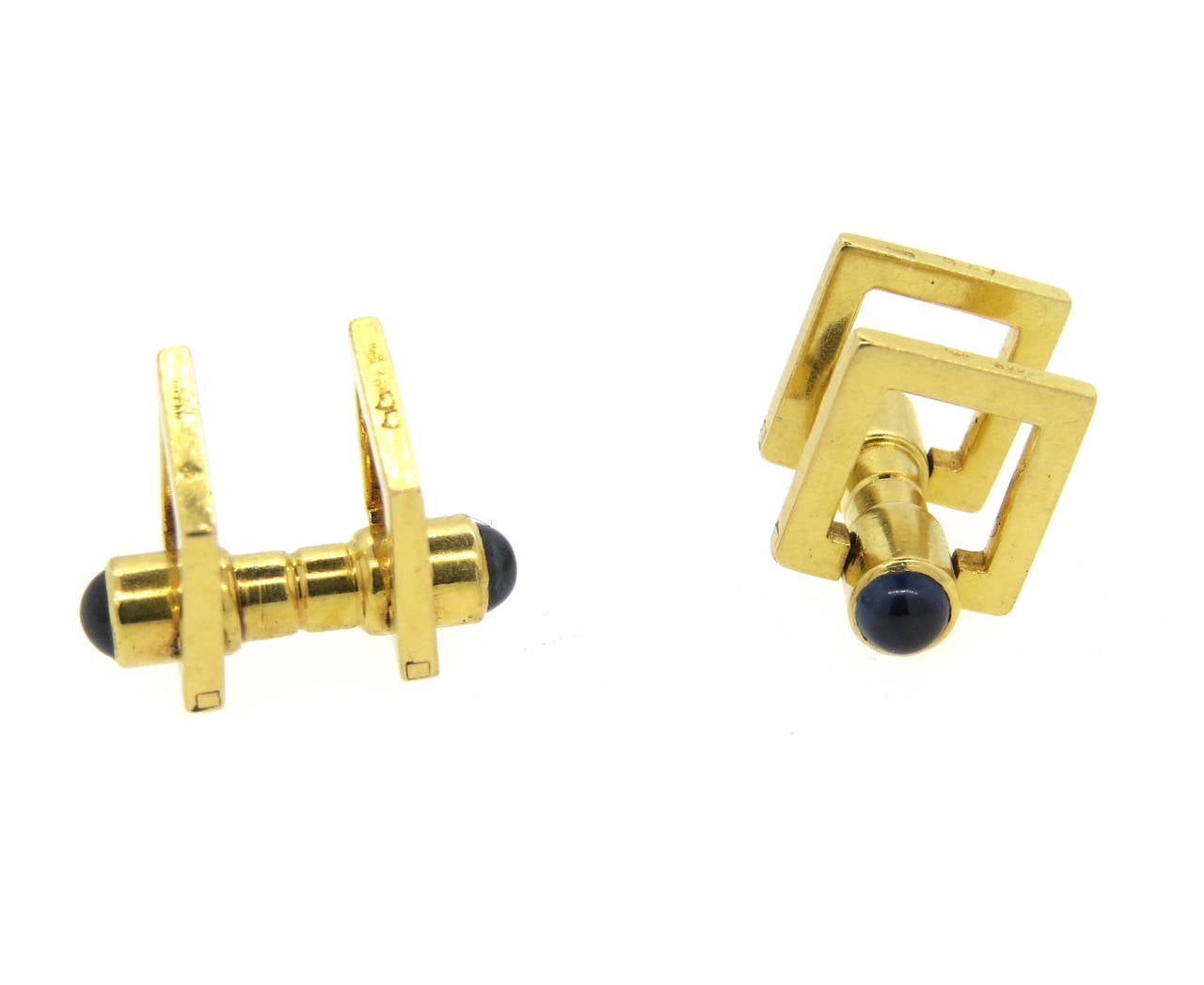 Art Deco French Sapphire Gold Stirrup Cufflinks In Excellent Condition In Lambertville, NJ