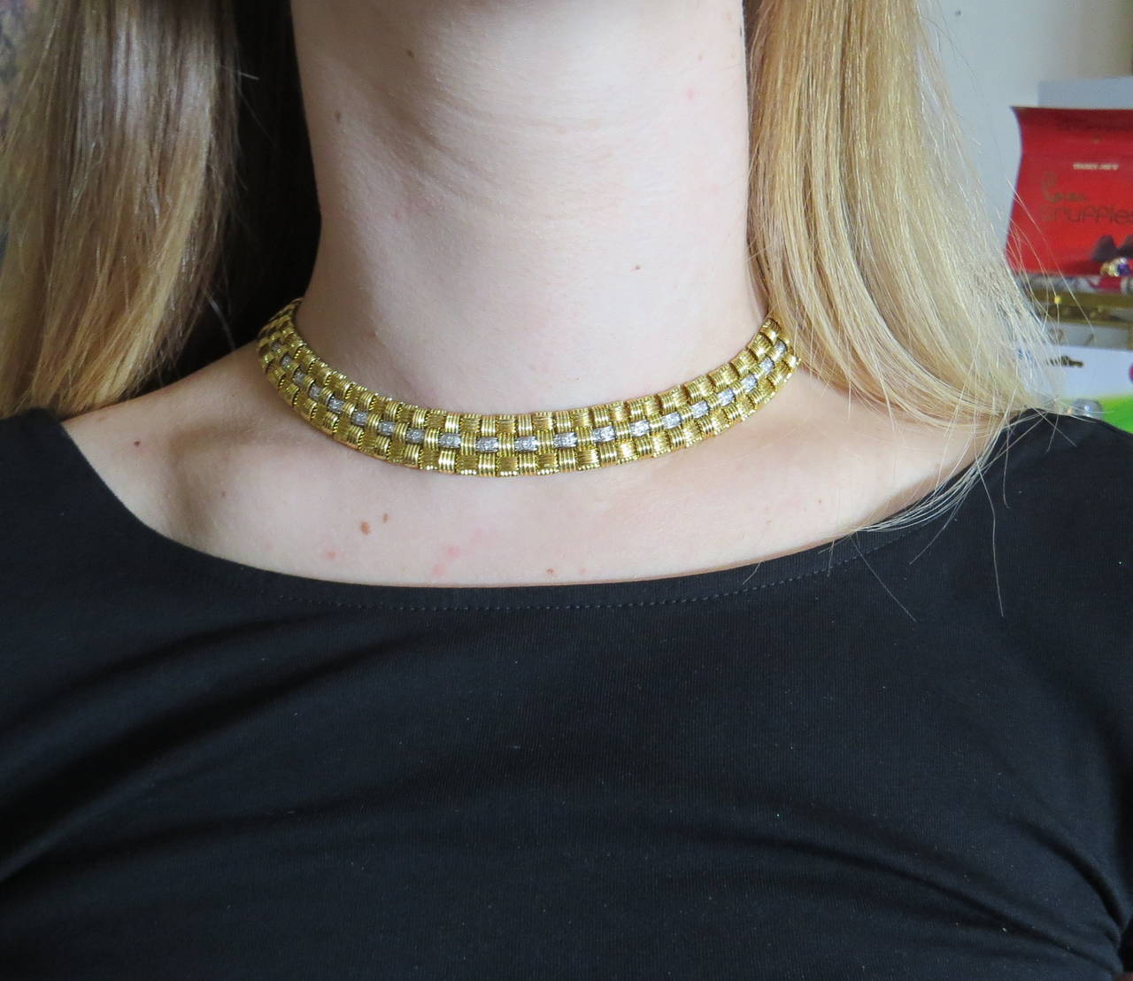 Women's Impressive Roberto Coin Appassionata Gold Diamond Three Row Necklace