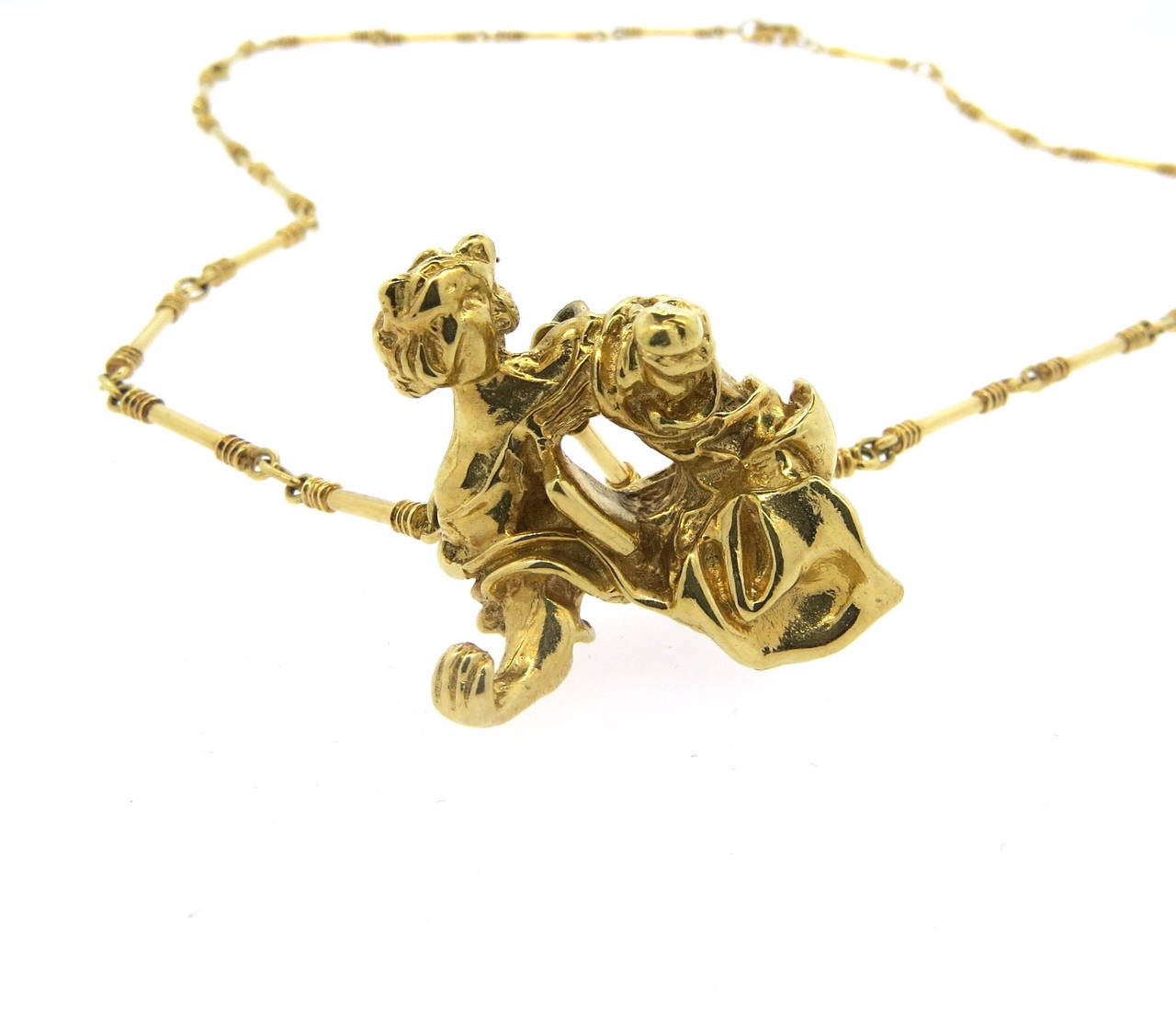 Impressive 18k yellow gold chain necklace, featuring large pendant, crafted by Salvador Dali in circa 1970s. Necklace is 23