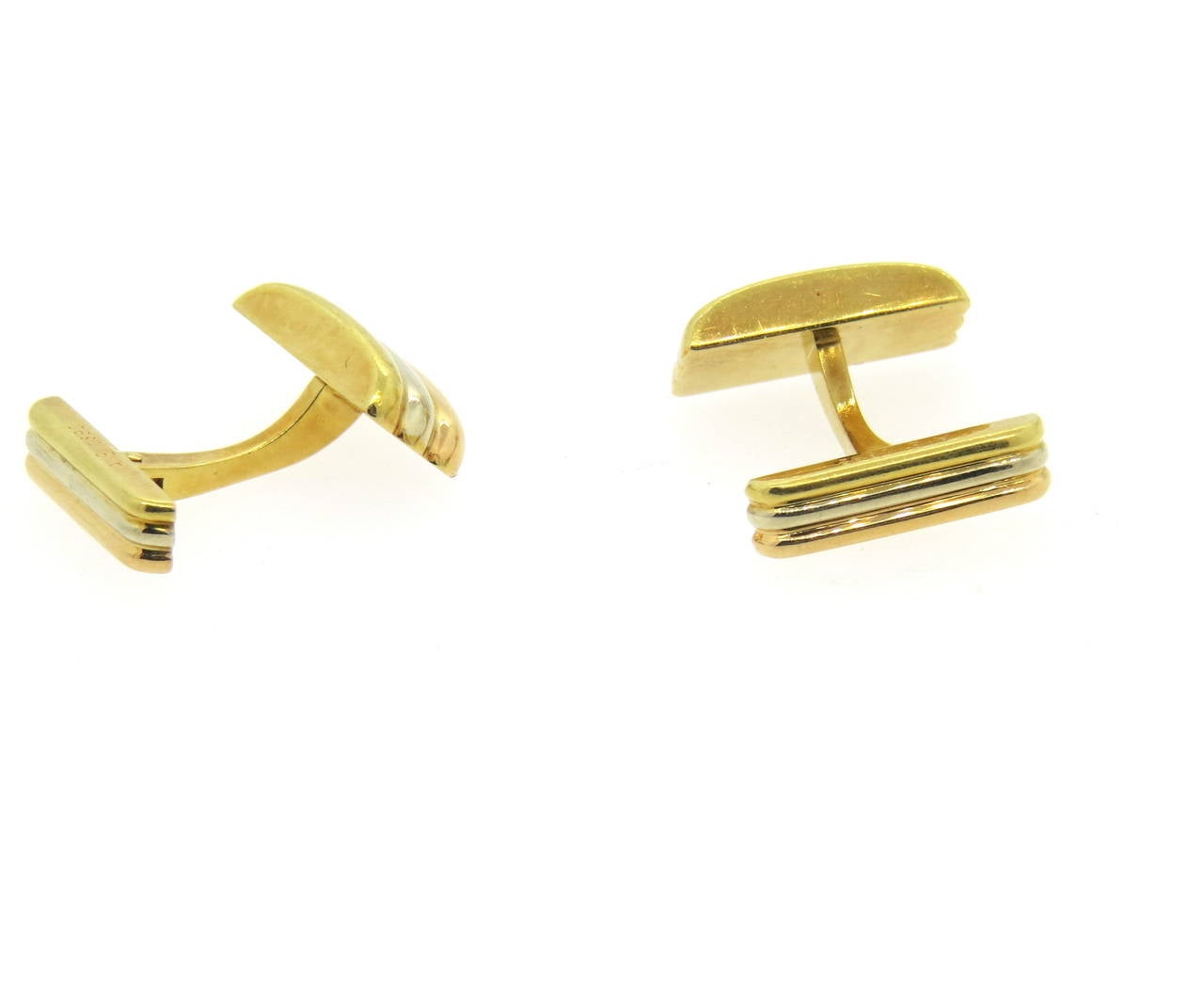 1980s Cartier Trinity Tri Color Gold Cufflinks In Excellent Condition In Lambertville, NJ