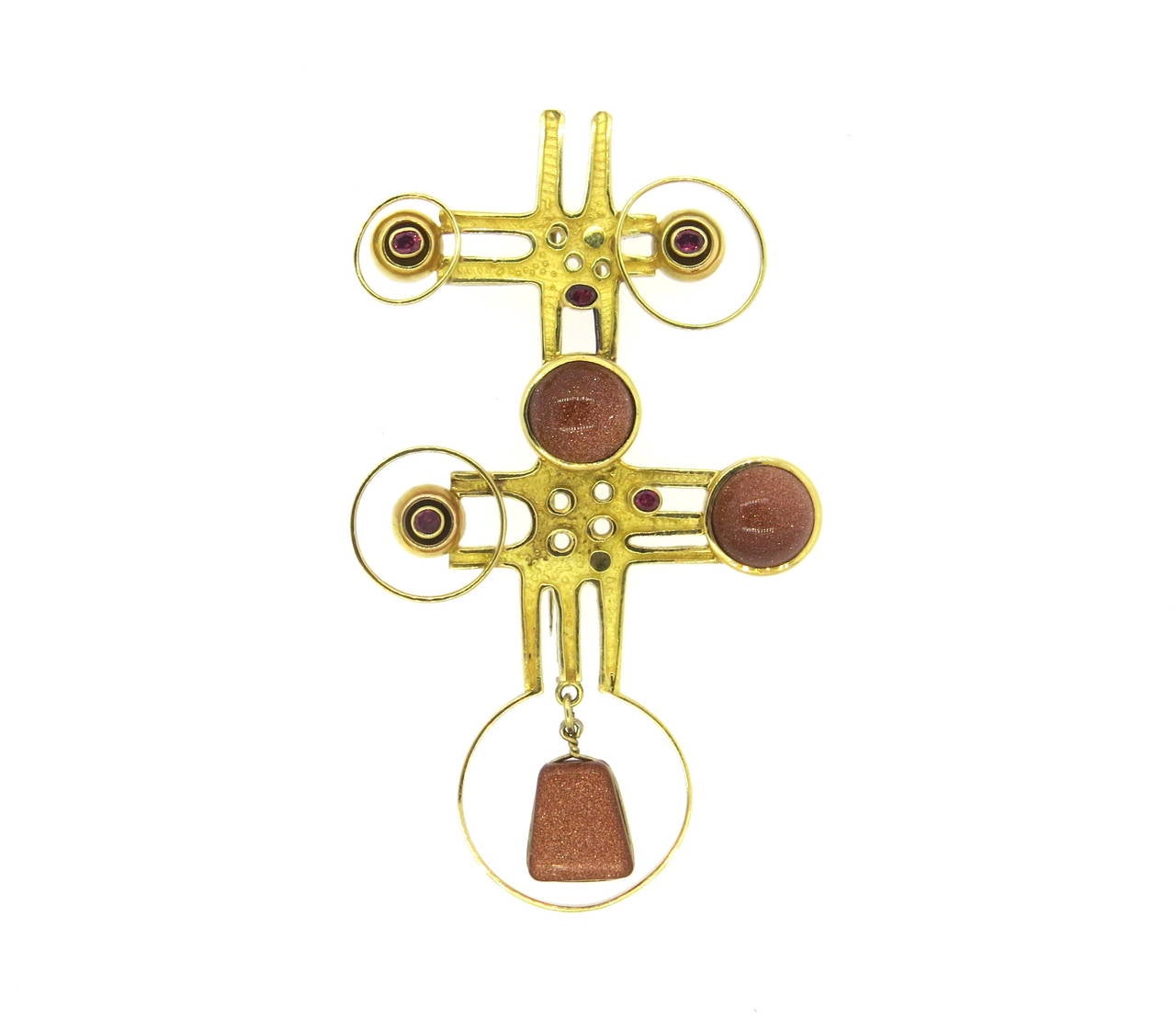 Large Impressive Giorgio Facchini Gemstone Gold Brooch Pin