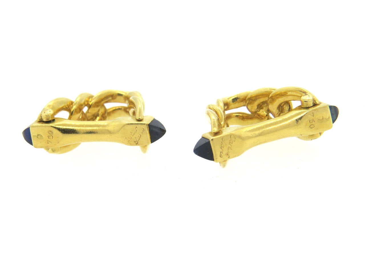 Cartier Paris Sapphire Gold Stirrup Cufflinks at 1stDibs