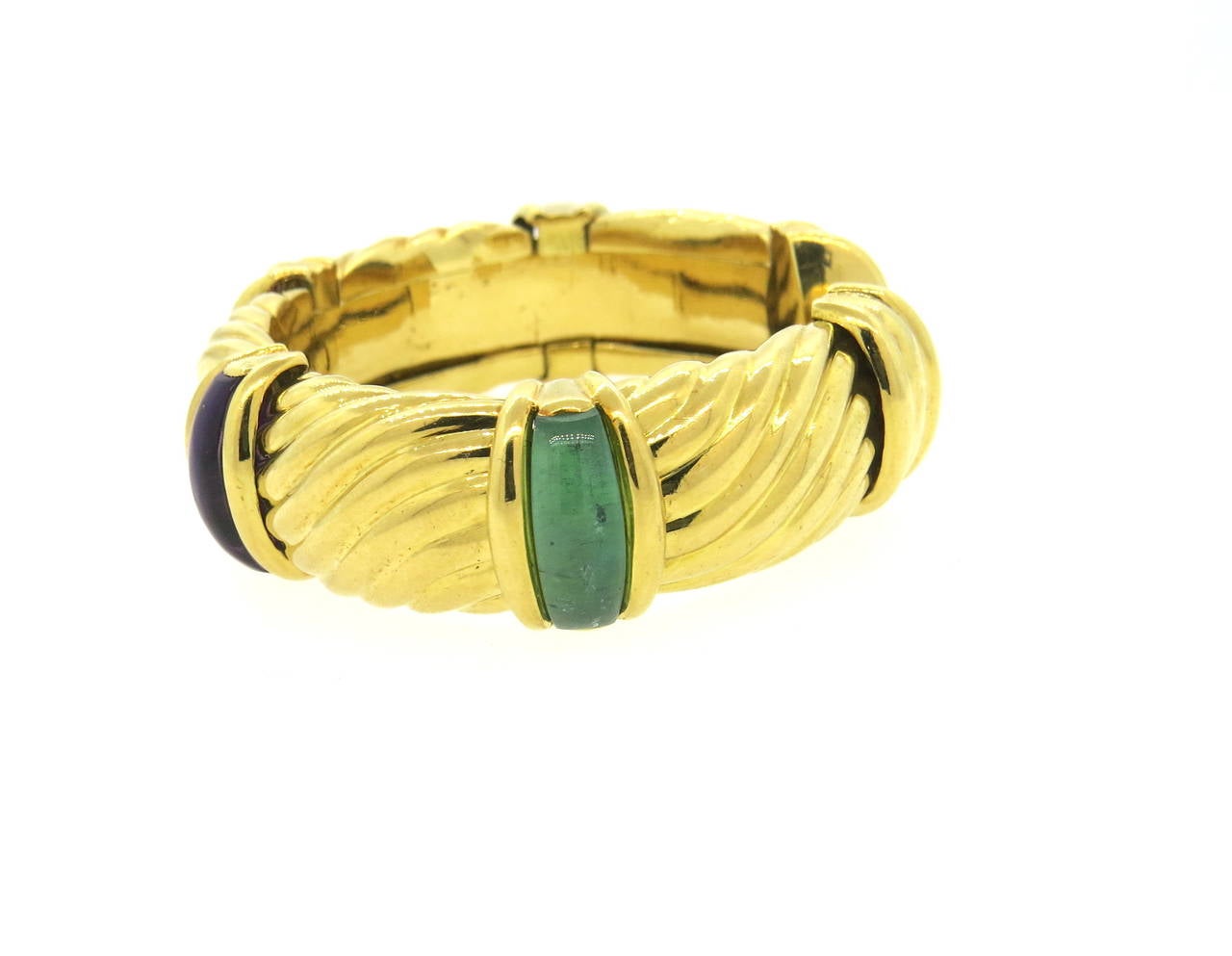 Gold Multicolor Semi Precious Gemstone Cuff Bracelet
