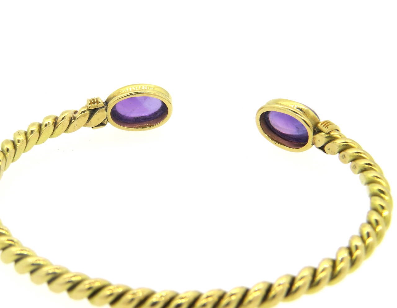Women's 1970s Amethyst Diamond Gold Cuff Bracelet