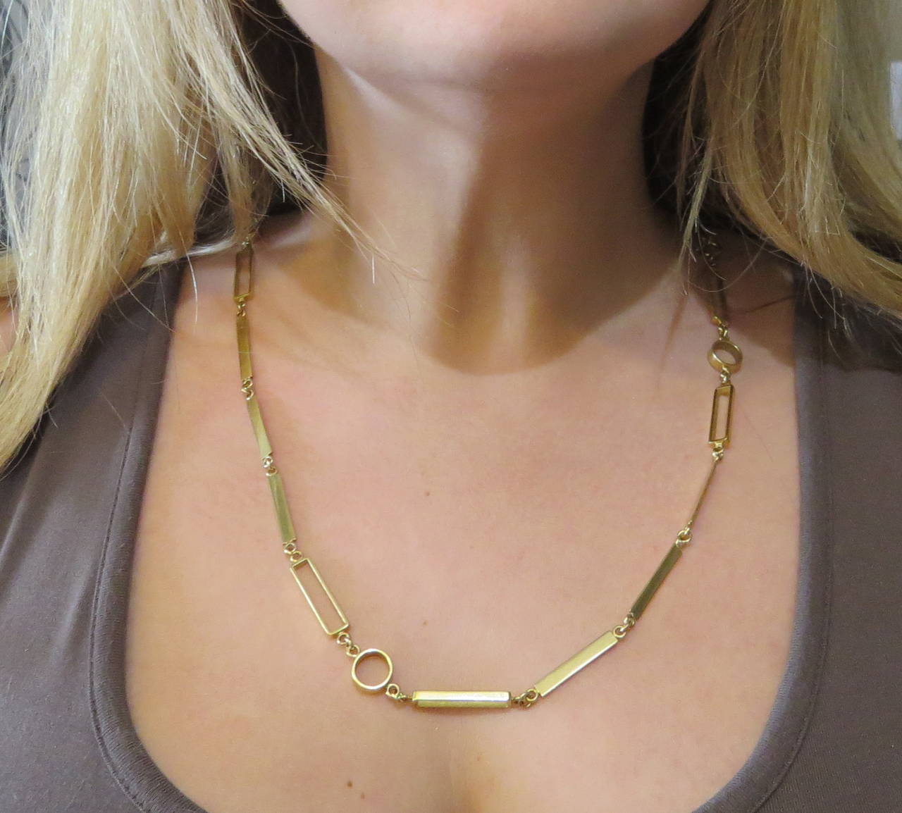Women's 1970s Geometric Link Long Chain Necklace