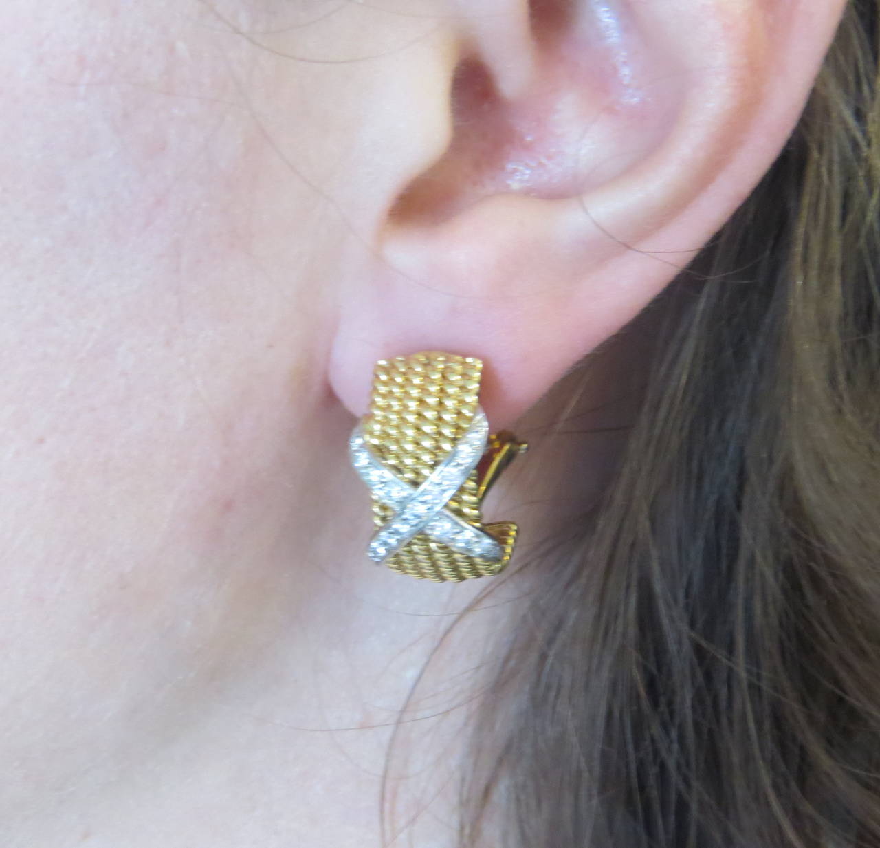 Tiffany & Co Jean Schlumberger Gold Platinum Diamond Six Row Rope Hoop Earrings 2