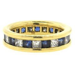 Gubelin Sapphire Diamond Eternity Wedding Band Gold Ring