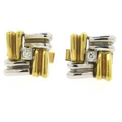 Classic Diamond Two Color Gold Cufflinks