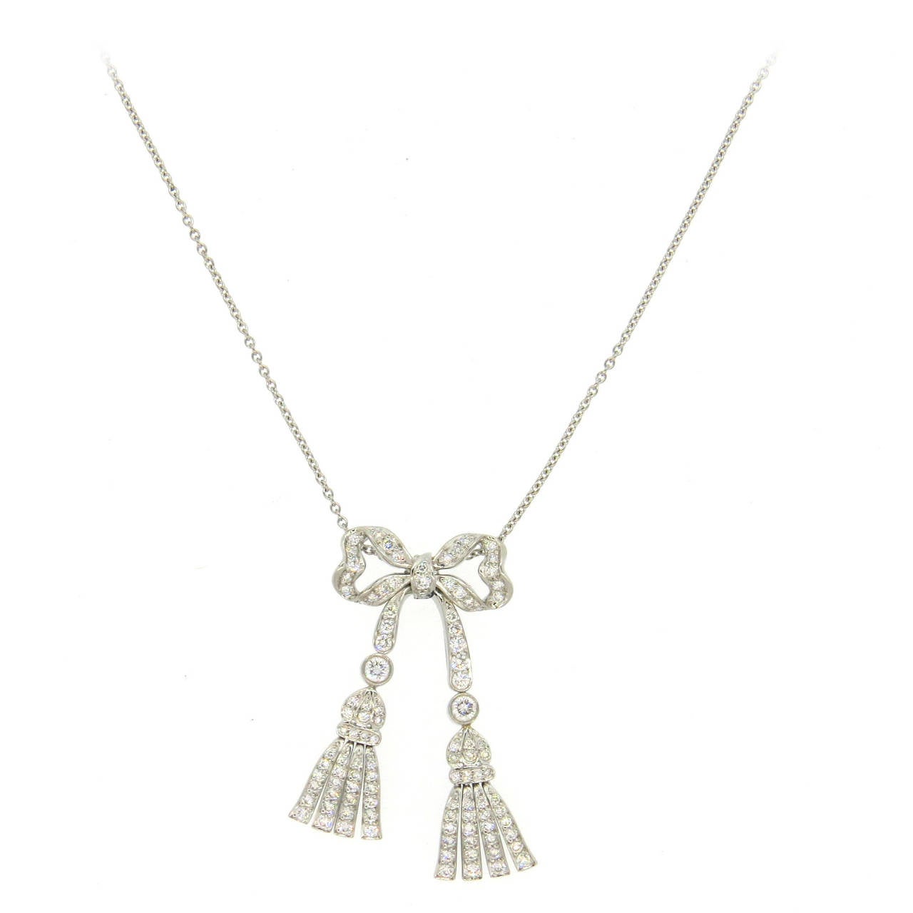Tiffany & Co. Diamond Platinum Bow Pendant Necklace