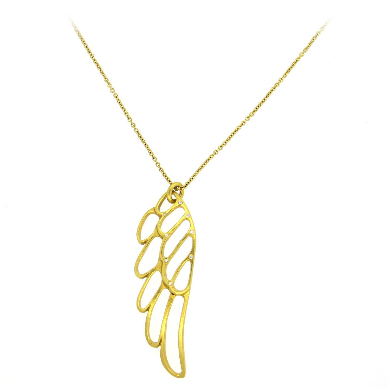 Linda Lee Johnson Diamond Gold Wing of Wire Pendant Necklace