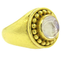 Elizabeth Locke Moonstone Intaglio Gold Moon Face Ring