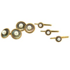 K. Uyeda Pearl Mother of Pearl Gold Cufflinks Stud Dress Set 8